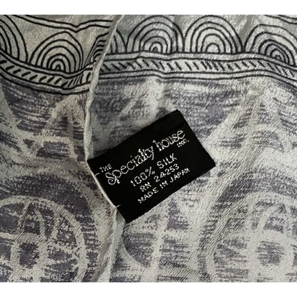 The Specialty House 100% Silk Scarf Abstract Blue Grey Pattern 50" Length Wrap - Picture 2 of 5